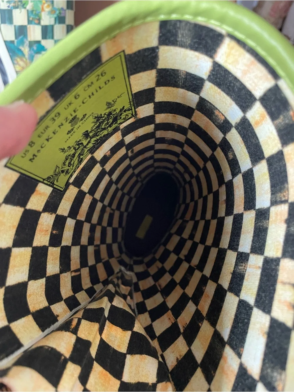 MacKenzie-Childs Black and White Checkered Lined Interior with Lime Trim